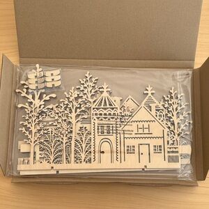 NWT Crate&Barrel 3 piece laser cut wood village